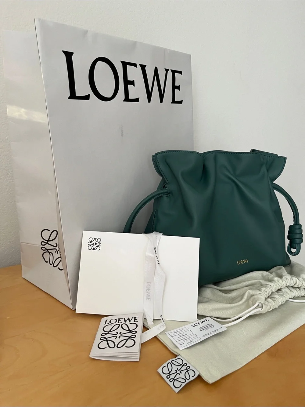 Brand New Loewe Dark Green Flamenco Knot Shoulder Bag